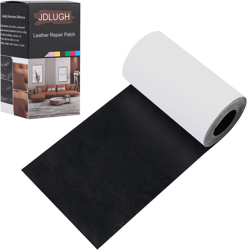 JDLUGH Sofa Leather Repair Patch Tape Self Adhesive Couch, Car Seat, Office Chair, Leather Furniture, Vinyl Repair Patch Kit for Furniture(3.5x60 Inch, Black2.0) - Image 1